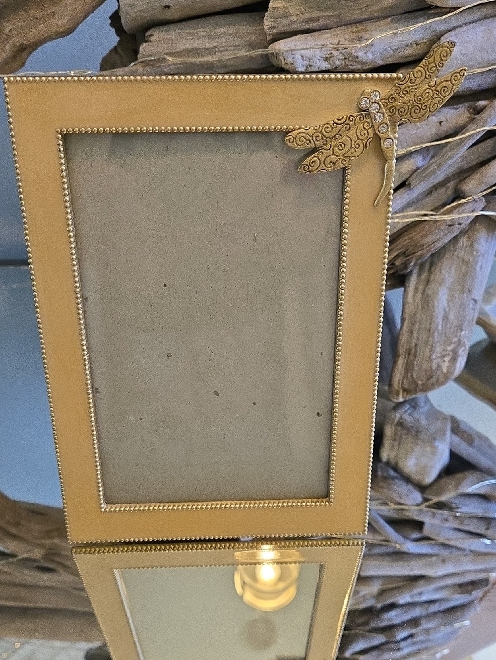 Gold Dragonfly With Crystal Accents, Enamel Picture Frame